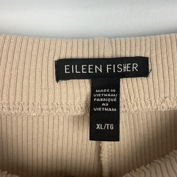 Eileen Fisher XL ribbed knit wide leg crop casual tan pants - Picture 3 of 8